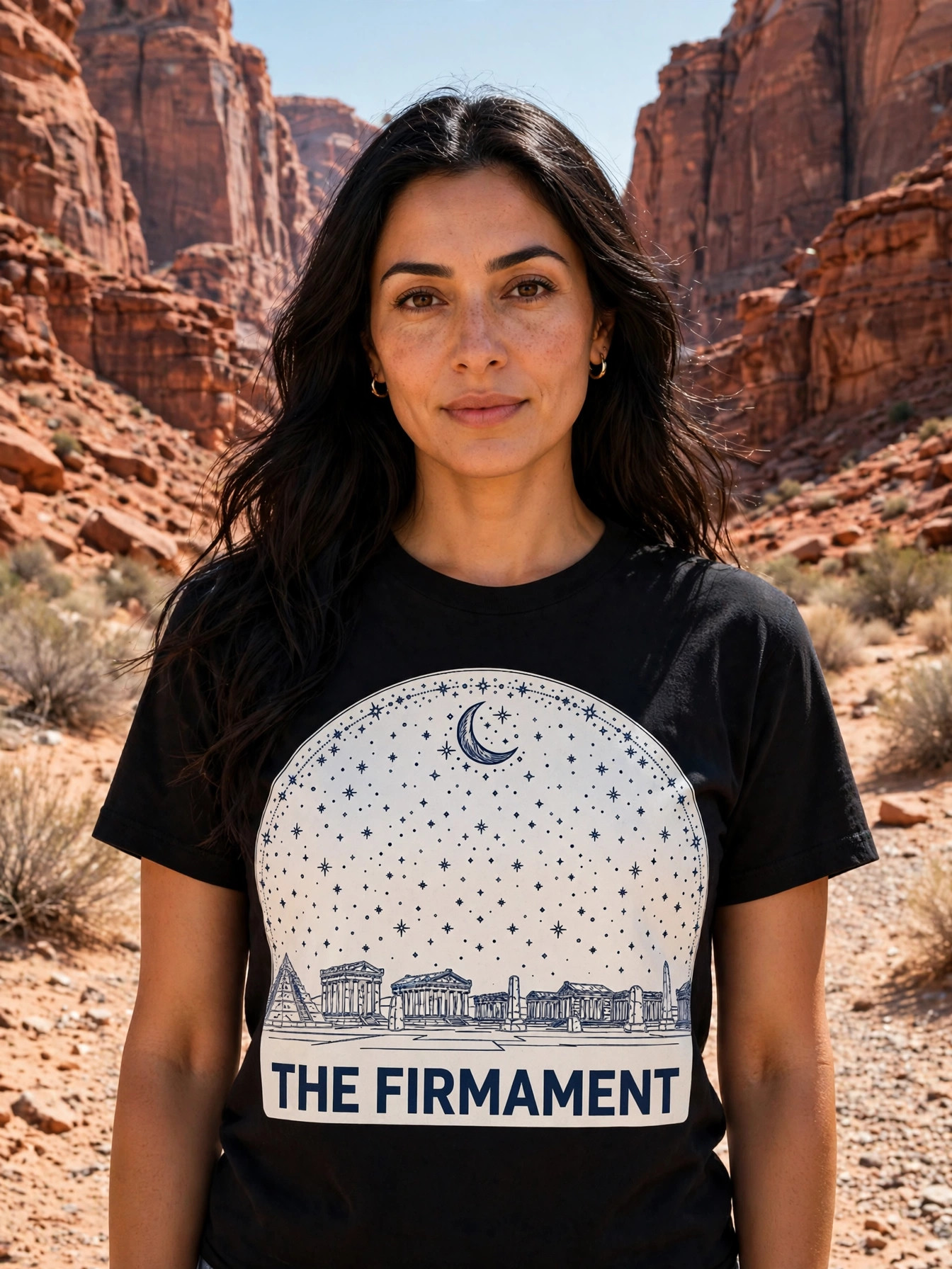 Flat Earth — The Firmament Tee worn by a model