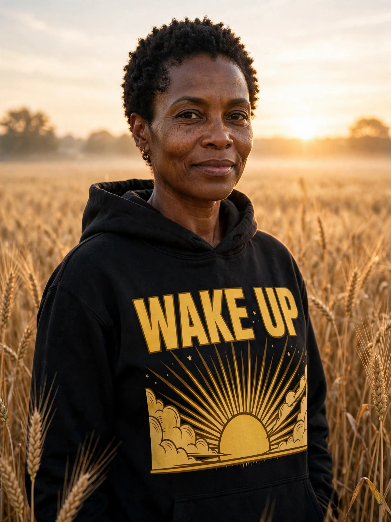 Flat Earth — Wake Up Hoodie worn by a model